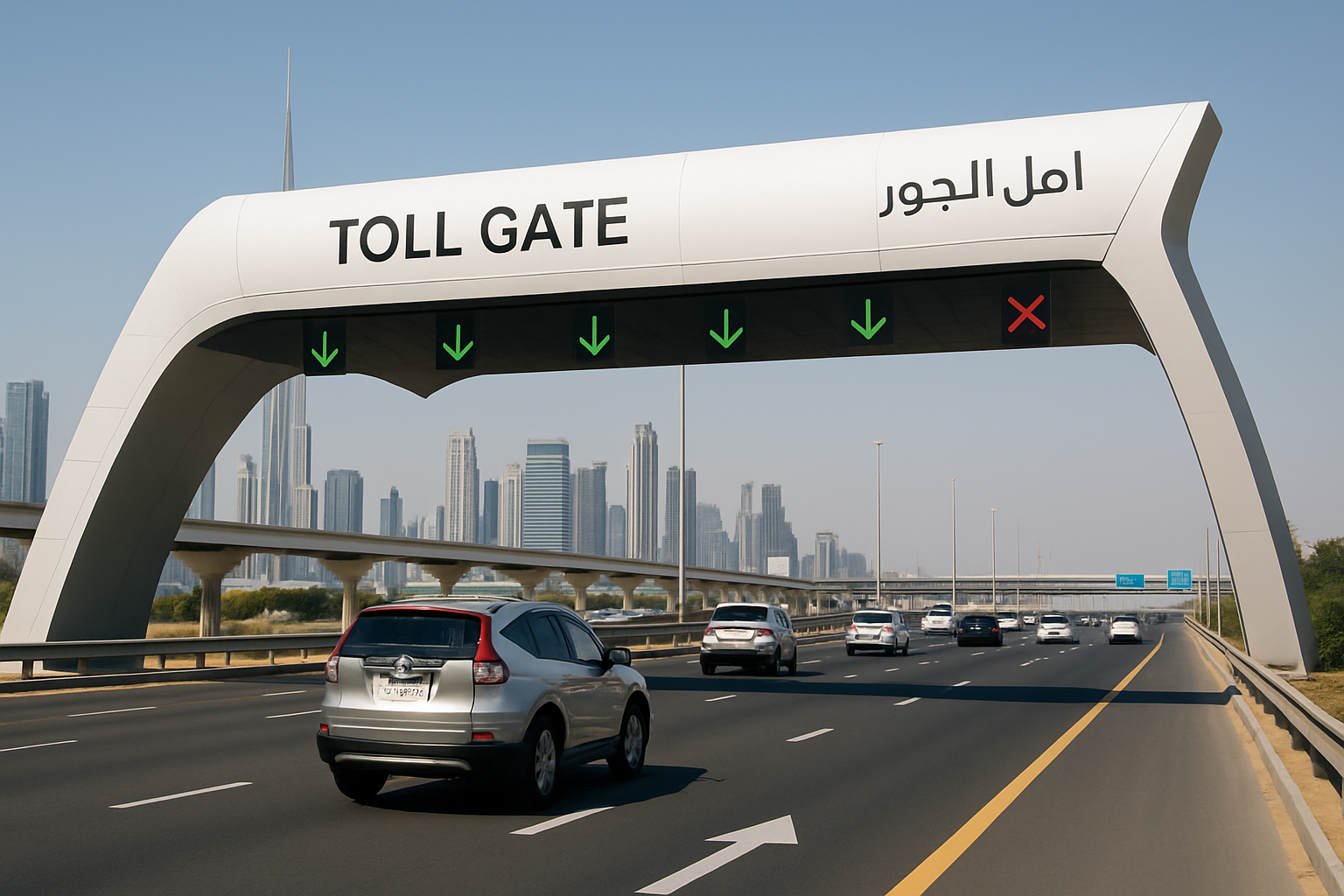 Modern toll gate on a Dubai expressway