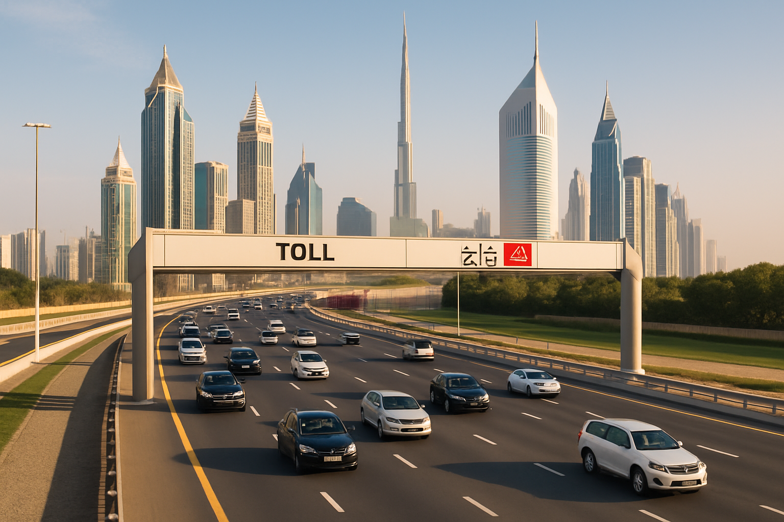 Smooth traffic flow on a paid road in Dubai