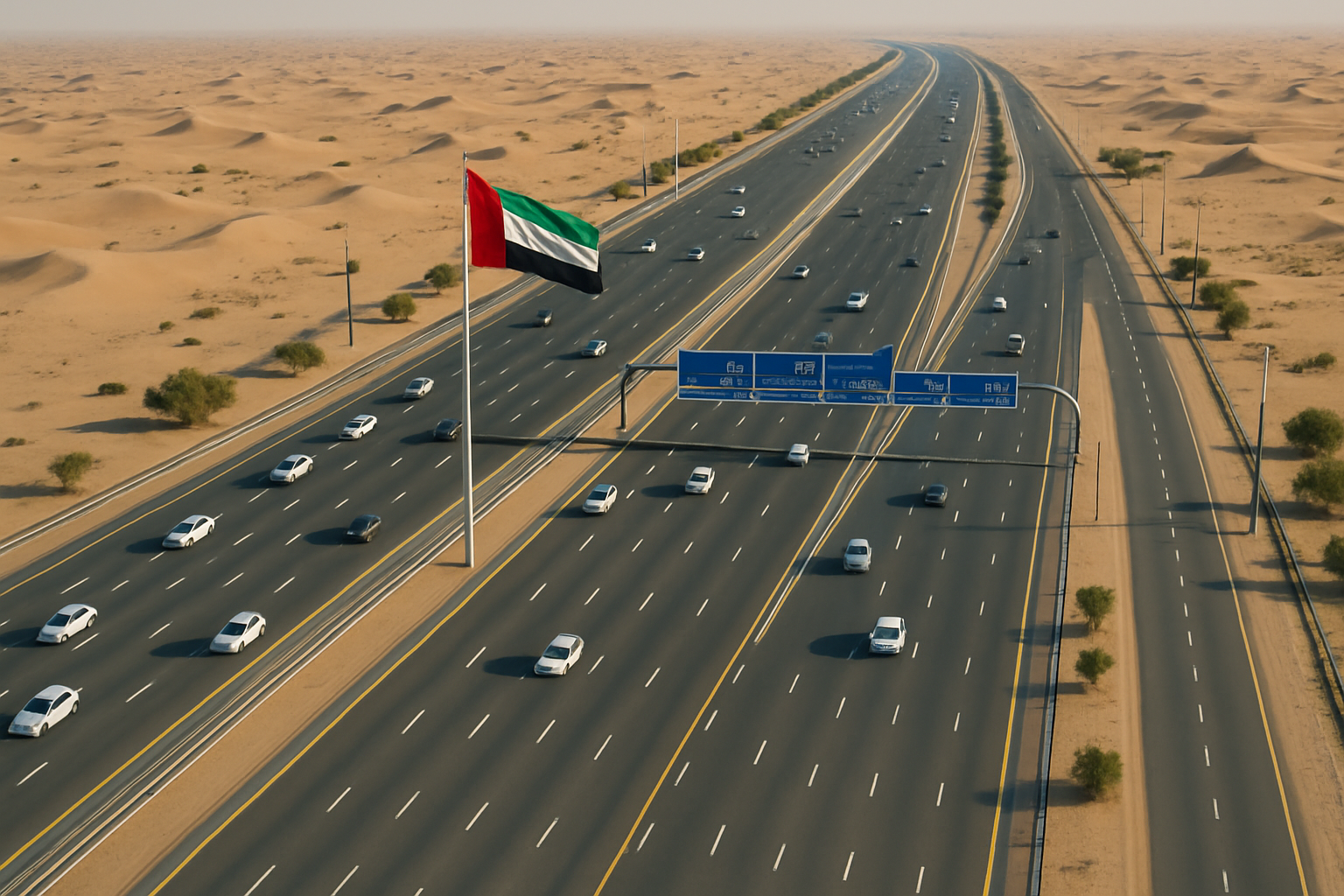 Aerial view of a well-maintained UAE highway