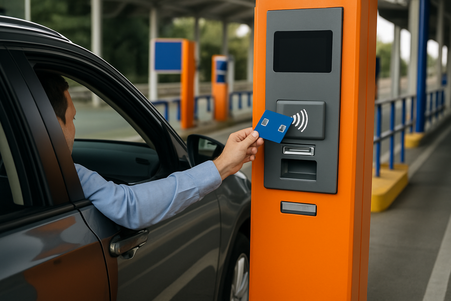 Drivers using contactless payment at a toll road