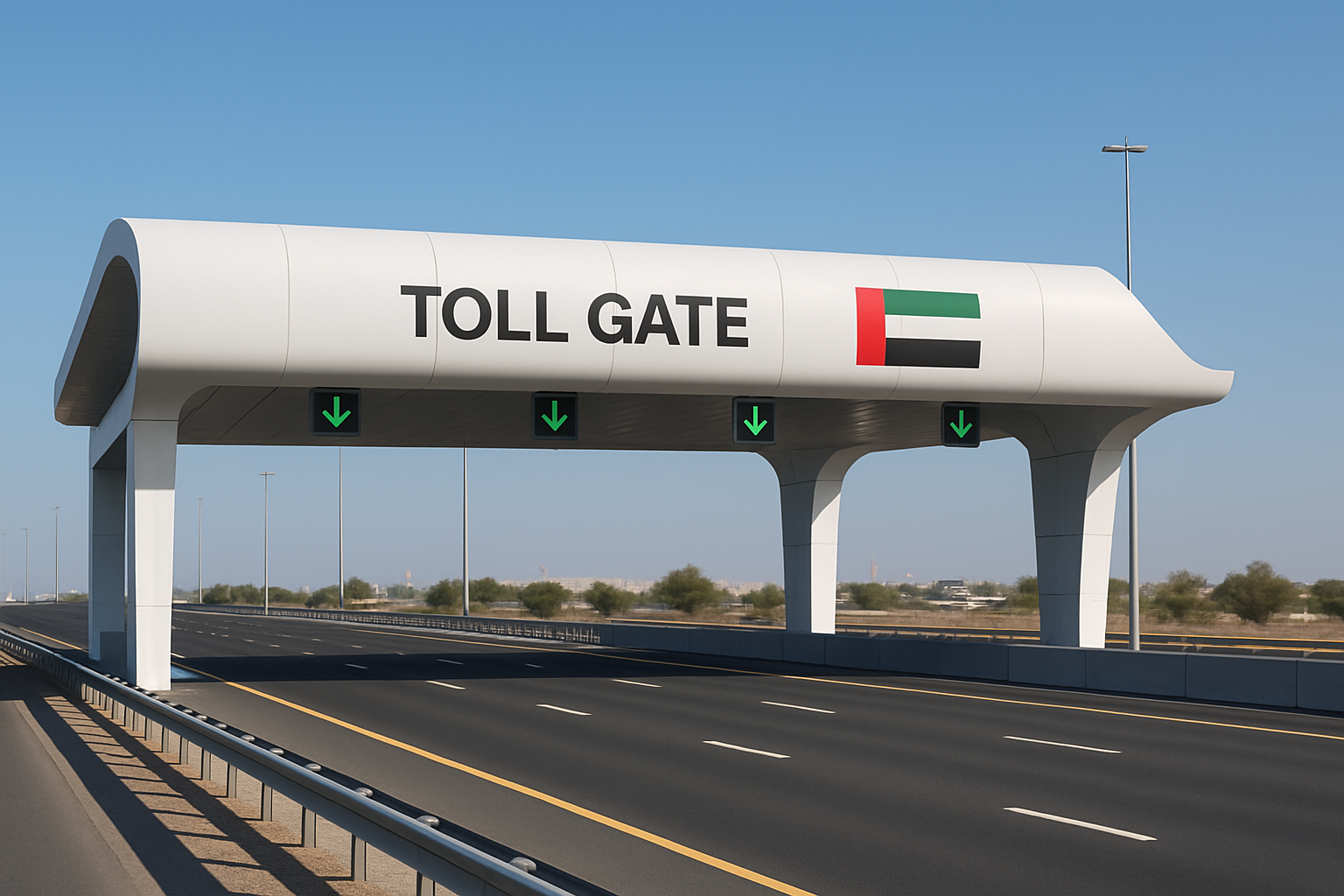 Modern toll gate on a UAE highway